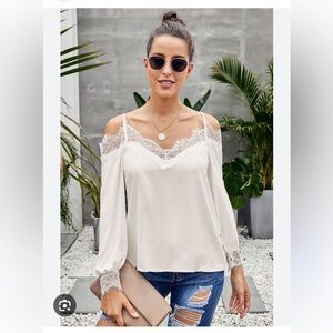 NEW VICI MUSTARD SEED OFF SHOULDER WHITE LACE BLOUSE, S